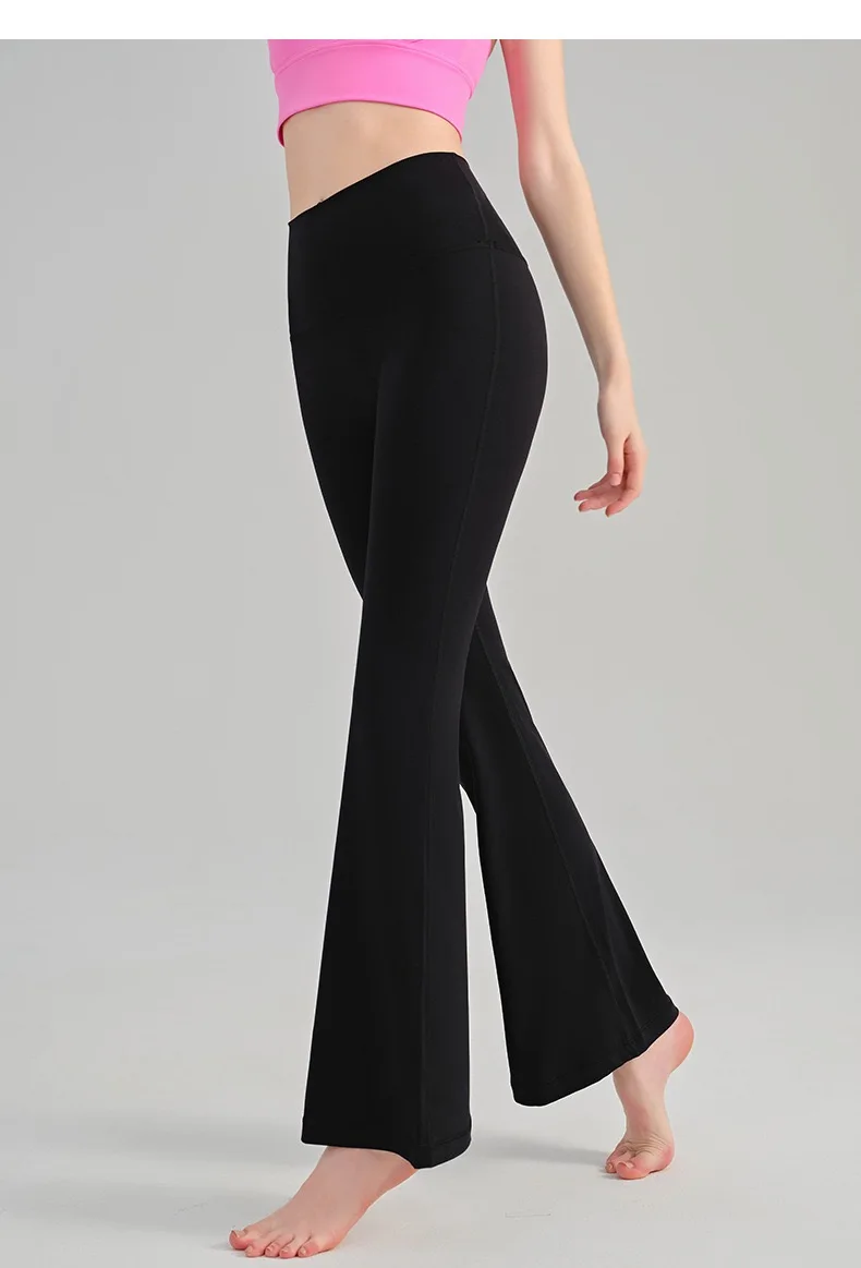 Hochwertige, ausgestellte Yogahosen für Damen, hochtaillierte, eng anliegende Sport- und Pilates-Hosen, die die Hüften betonen, Fitnesshosen, Yogahosen mit weitem Bein, Sportleggings. – Detail 3