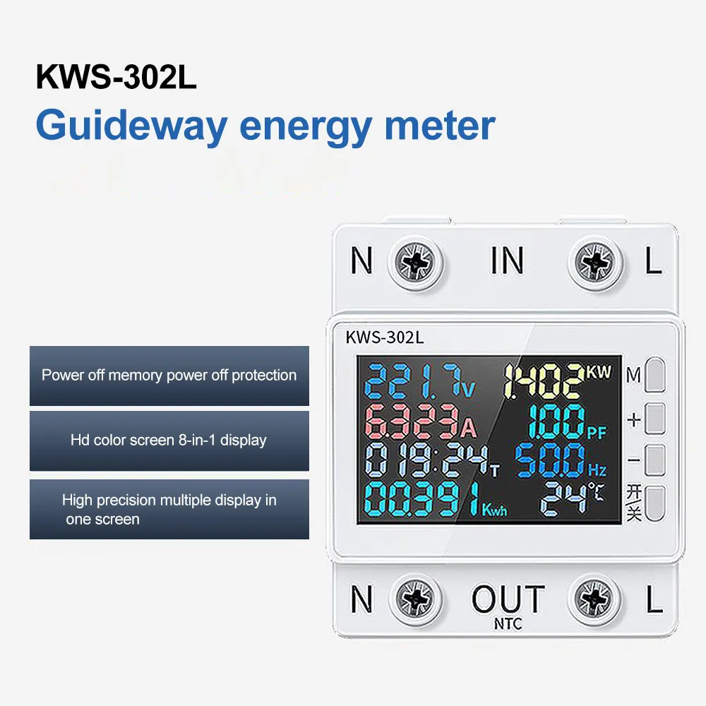 8 in1 Din szyny AC Monitor AC170-300V 220V 63A napięcie prądu współczynnik mocy aktywny KWH energii elektrycznej miernik częstotliwości wolt AMP