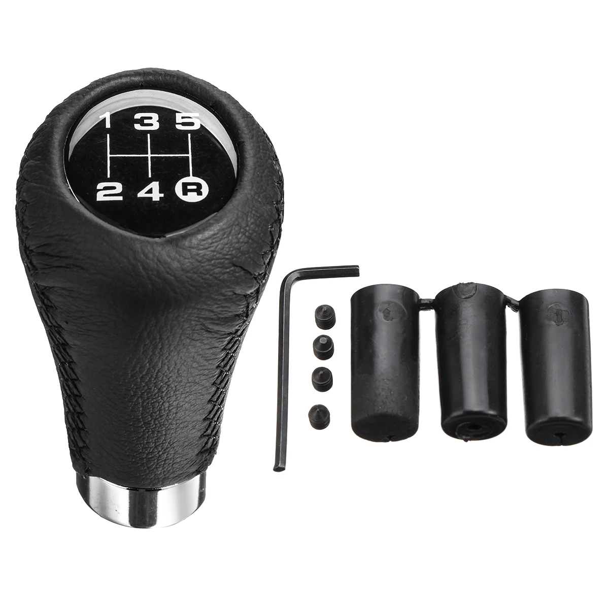 Universeller 5-Gang Manueller Auto-Schaltknauf PU-Leder Schalthebel Schwarz mit Ziernähten und 3 Adaptern