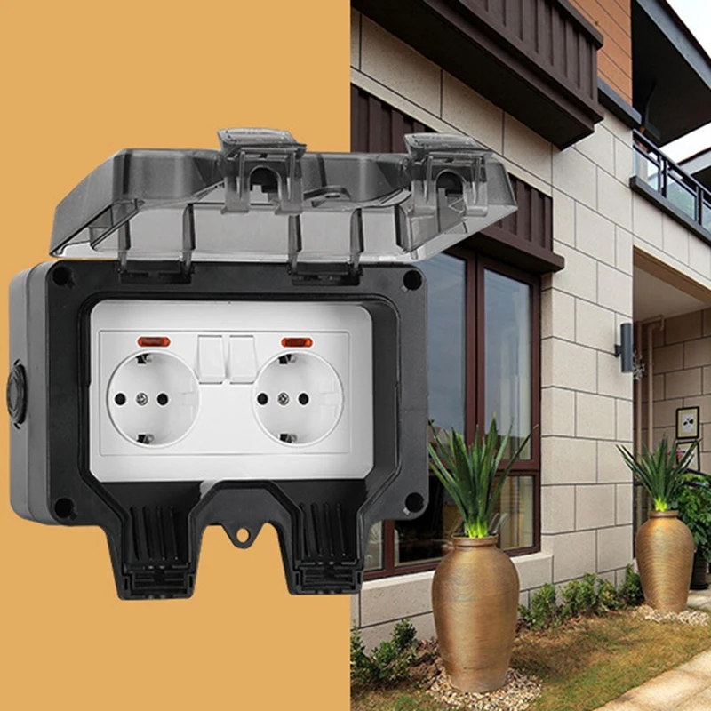 Waterproof Socket Outdoor Wall Power Socket IP66 Waterproof Weather Dust Proof Sockets For Garden Garage Basement EU Plug