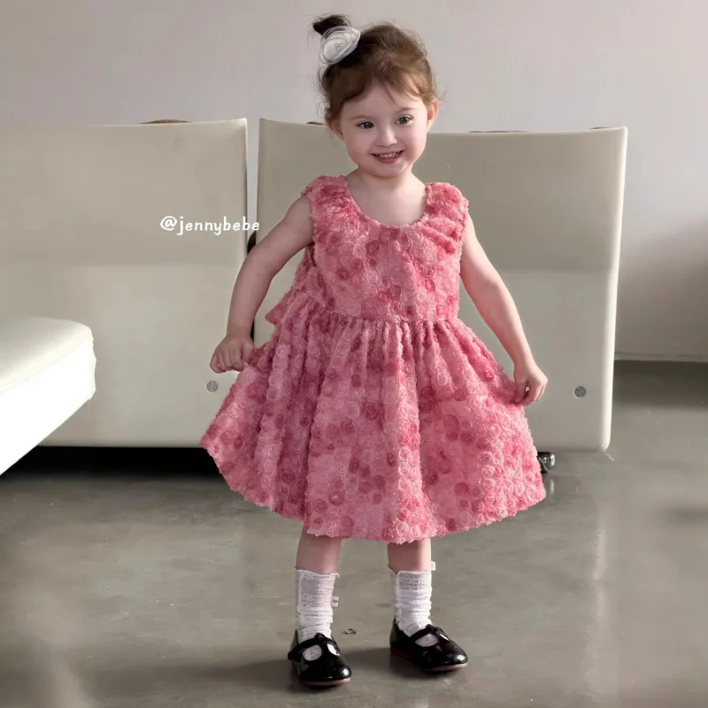 

jennybebe26Summer new style baby girl's elaborate rose flower mesh princess dress, girls' puffy dress