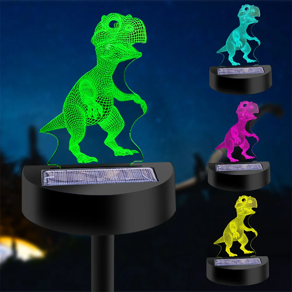 

RGB Color 3D Acrylic Dinosaur Illusion Night Light Solar Powered Outdoor Garden Decoration for Party,Holiday,Birthday