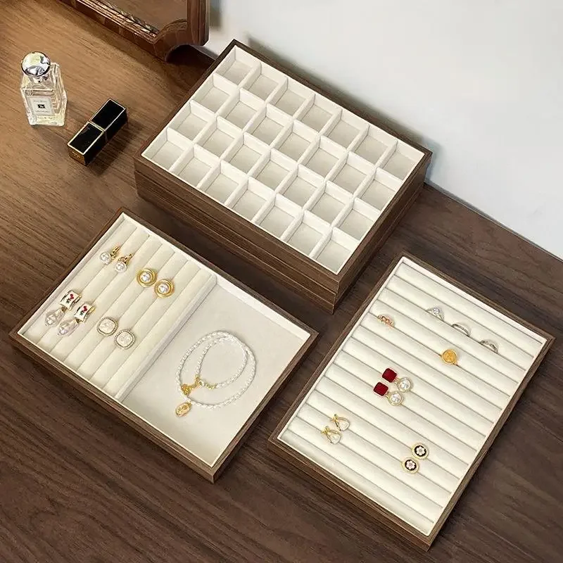 Walnut Wood Pattern Jewelry Display Stand Vintage Style Earrings Rings Necklaces Pendants Bracelets Storage And Sisplay Tray