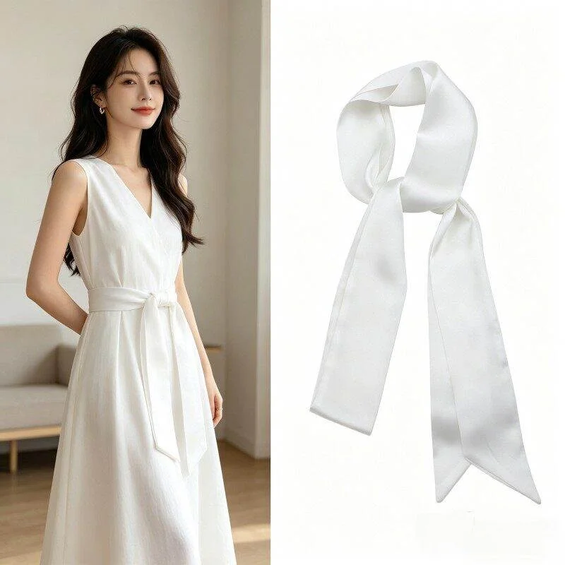 White Ribbon Belted Dress Skirt Denim Pants Accessories Children's Fashion Summer Season Three-Strand Woven Belt Buckle