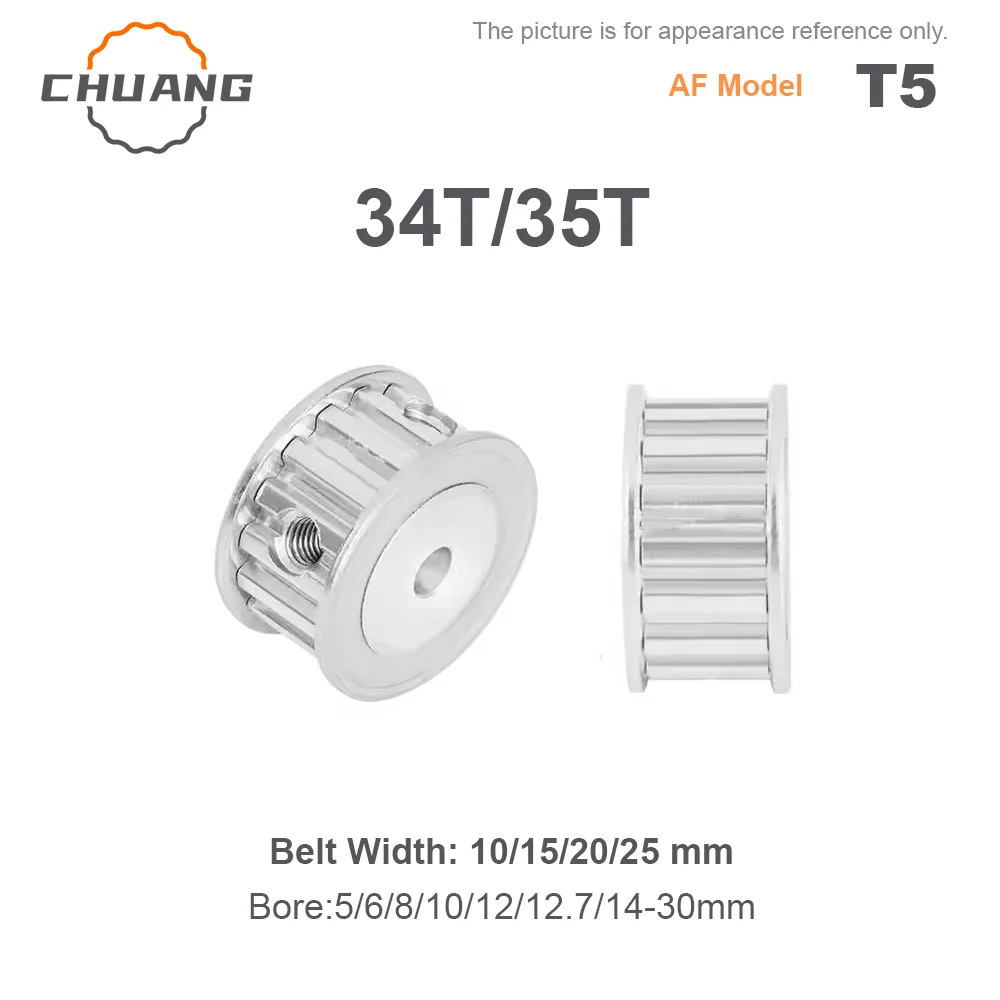 34T/35Teeth T5 Timing Pulley Bore 5-30mm Belt Width 10/15/20/25mm AF Type Synchronous Wheels Teeth Pitch: 5mm T5-34T 35T