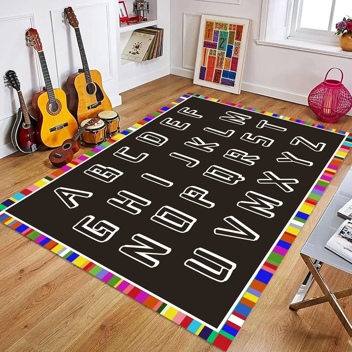 Children's Area Rug for Playroom ABC Alphabet Rug Kids Learning Carpet Washable Play Mat for Children's Bedroom Playroom Mat
