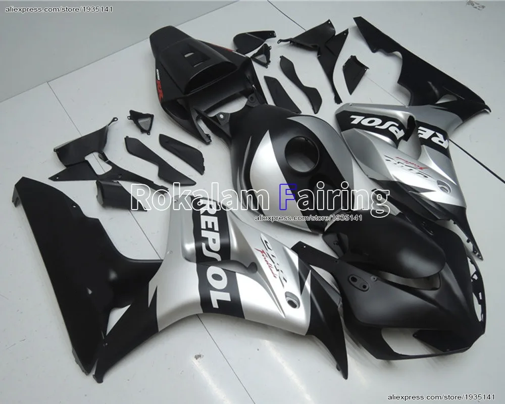 Popular kit For Honda 2006 2007 CBR1000RR 06 07 CBR1000 RR Silver Black Motorcycle Body Fairing Set (Injection molding)