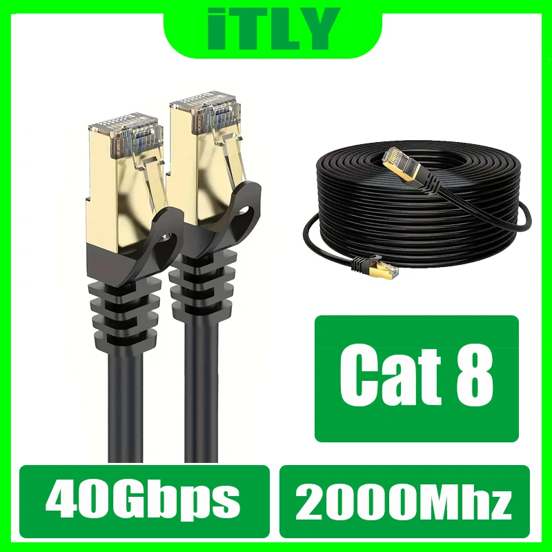 High Speed 26AWG Cat8 LAN Network Wire, In Wall RJ45 Cable 40Gbps 2000Mhz SFTP Patch Cord, Cat 8 Ethernet Cable