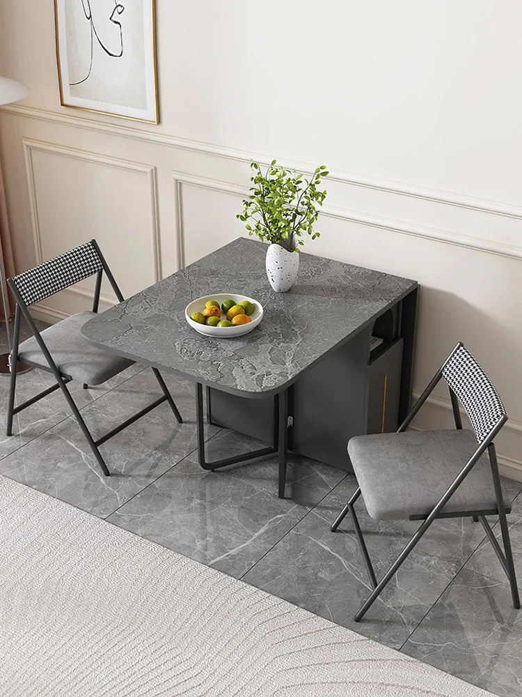 Solid wood rock board folding dining table, retractable dining table, foldable induction cooker table image 2