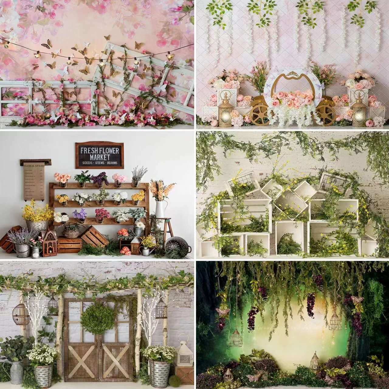 Spring Floral Garden Backdrop Flower Market Butterfly Kids Baby Photocall Decors Girls Adult Studio Backgrounds