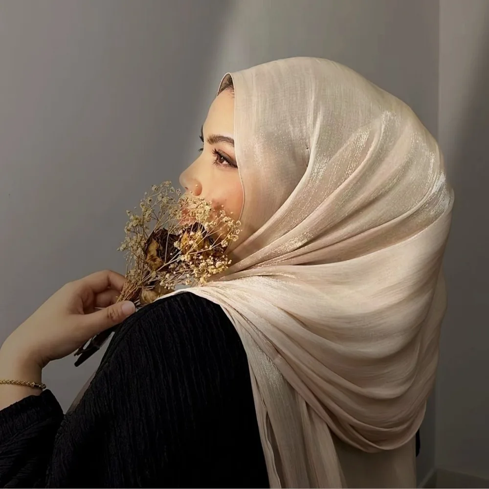 

Fashion Solid Color Musulman Hijab Scarf Satin Silk Bandana Islamic Turban Women All-march Sunscreen Muslim Wraps Shawl Beach