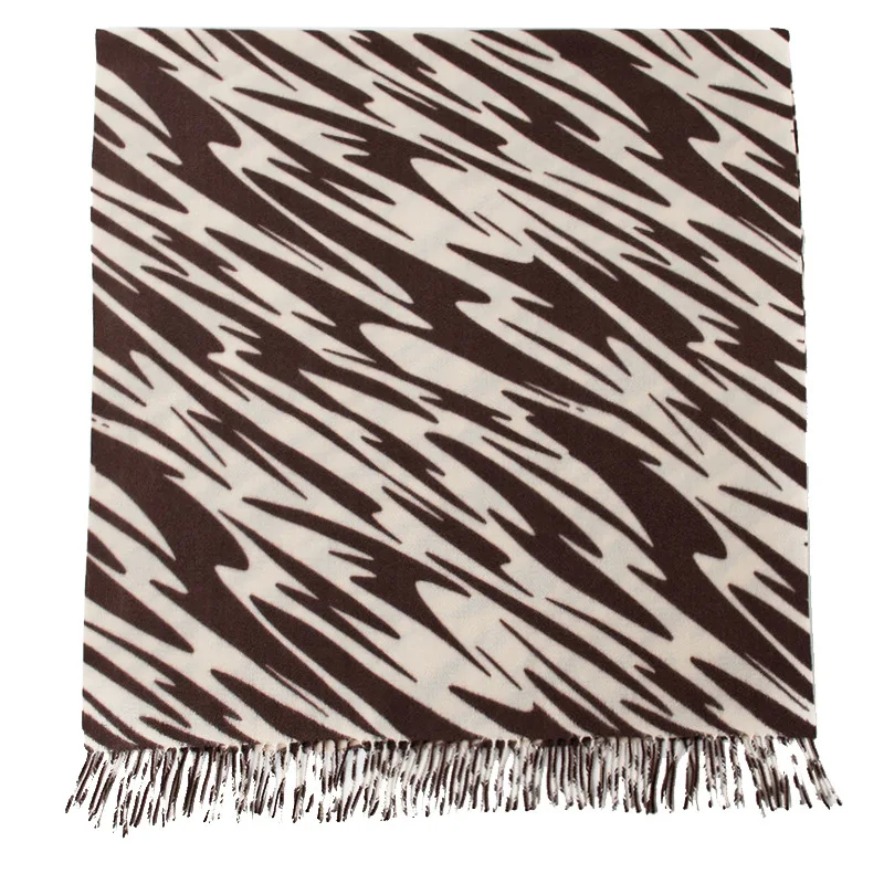 Imitation Cashmere Scarf for Women Fashion Deep Coffee Zebra-stripe Thick Couples Scarves Warm Shawl Clothing Accessories Gift