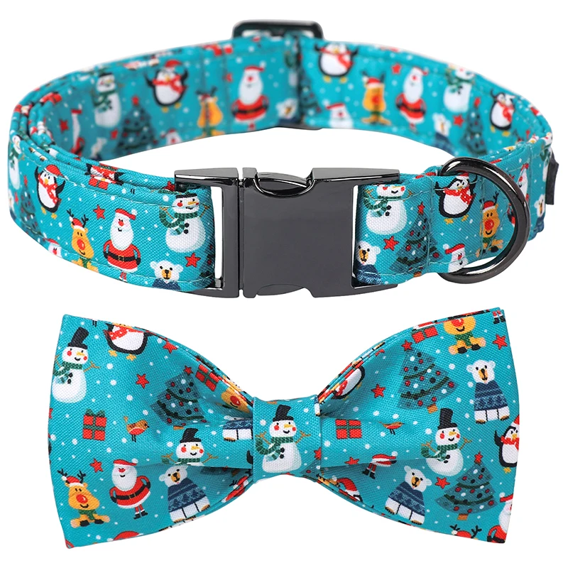 Unique Style Paws Blue Penguin Dog Collar, Christmas Santa Claus Dog Collar Adjustable Puppy Necklacefor Small Medium Large Dog