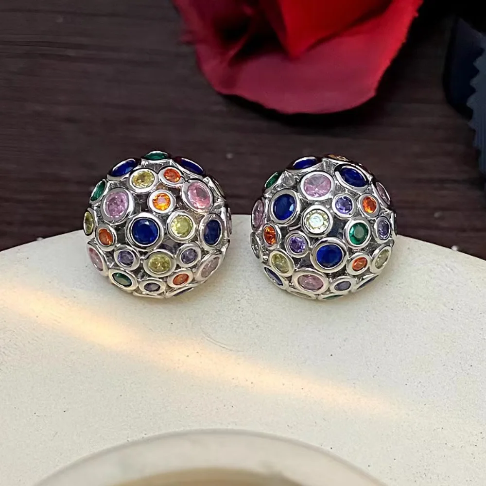 Creative medieval element earrings, hemispherical design jewelry, honeycomb design colored earrings. A vintage Christmas gift.