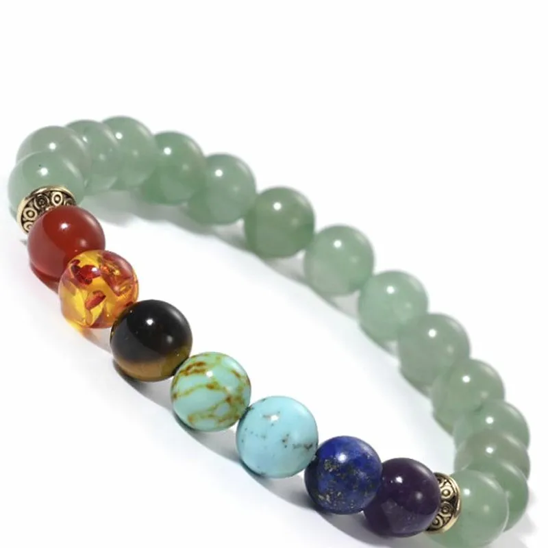 Handmade 7 Chakra Yoga Beaded Bracelet Rose Quartz White Turquoise Tiger Eye Volcanic Stone Healing Jewelry Gift For Women