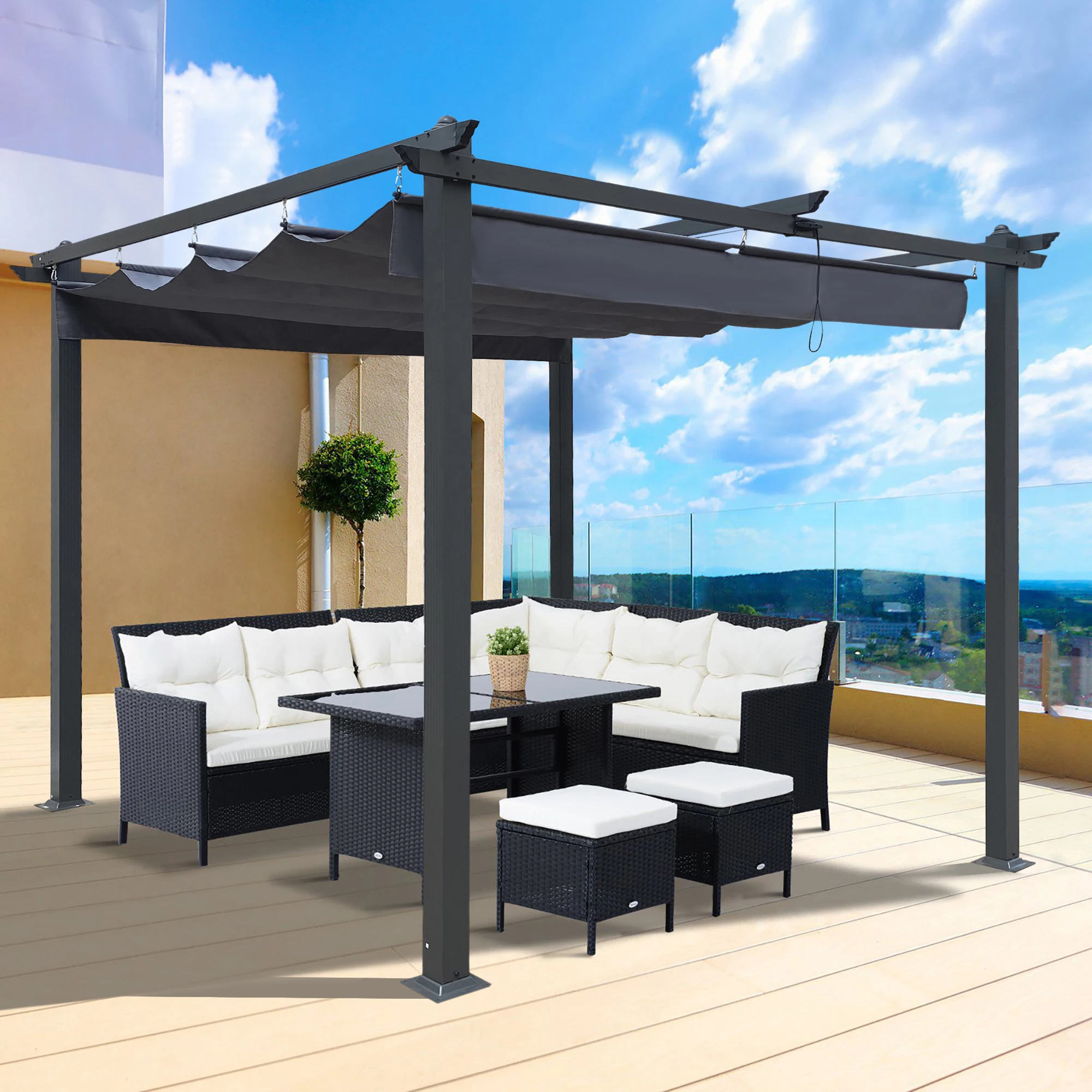 

Outdoor Patio Retractable Pergola With Canopy Sunshelter Pergola for Gardens,Terraces,Backyard,Gray,10x10 Ft