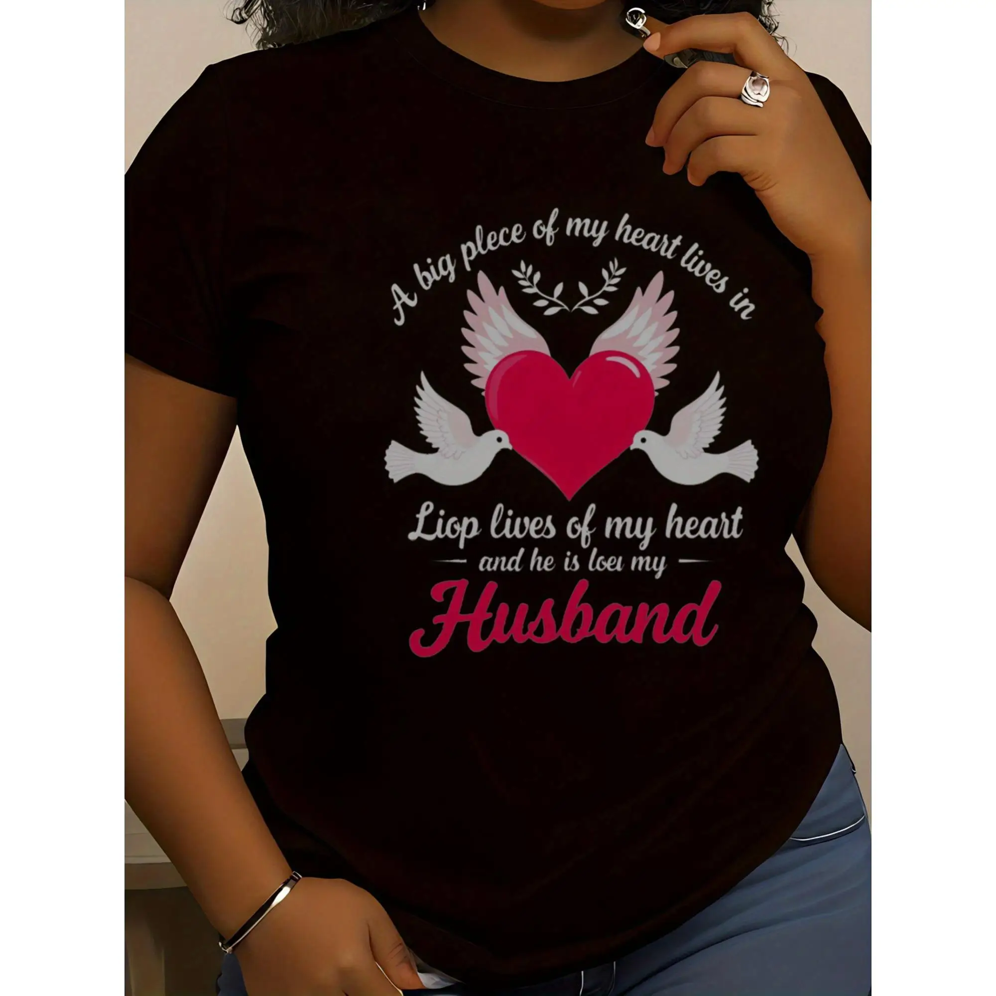 

Women's Memorial Angel T-Shirt - "A Big Piece of My Heart Lives in Heaven" Heart Wings Design - 100% Cotton 180g Black Casual