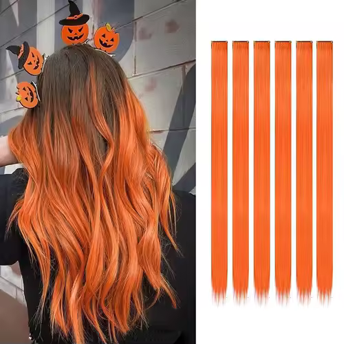Clip in Hair Extensions Colored Party Highlights 22 inches 6pcs/pack Multi-colors Straight Hair Synthetic Hairpieces Royal Blue - Image 34