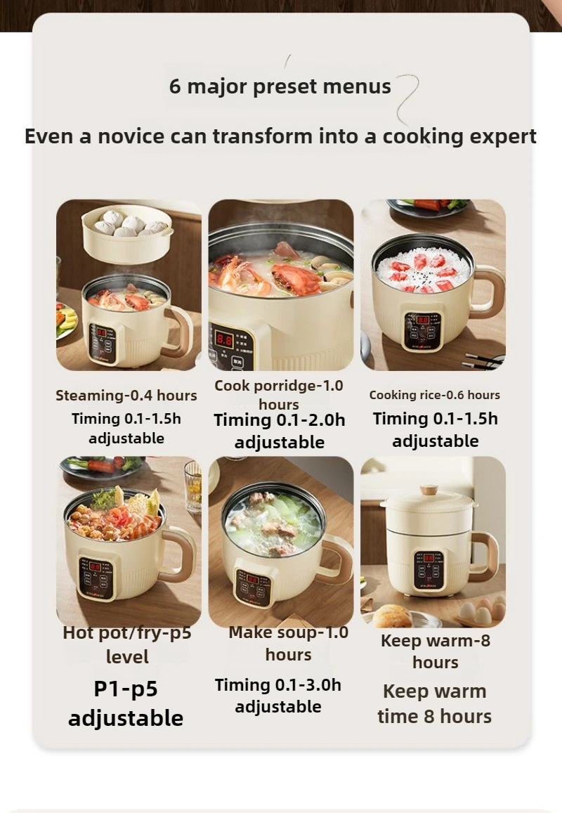 وعاء طبخ كهربائي متعدد 600 وات أجهزة منزلية 1.8 لتر طنجرة ضغط الأرز الذكية تبخير لأعلى ولأسفل سهلة التنظيف
