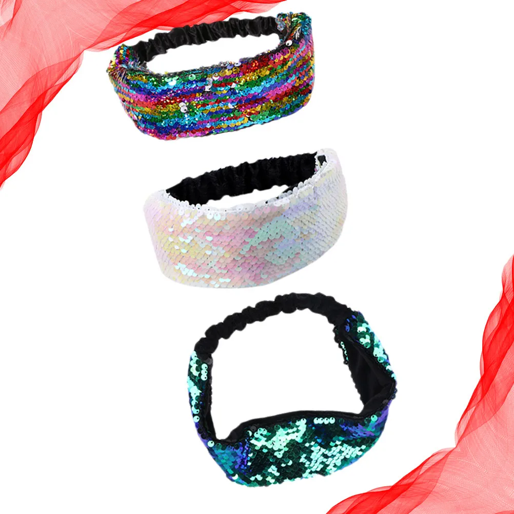 

Набор из 3 блестящих повязок для волос с пайетками: уникальный дизайн, удобные головные уборы для всех возрастов, забавный реквизит для фотосессий, товары для вечеринок