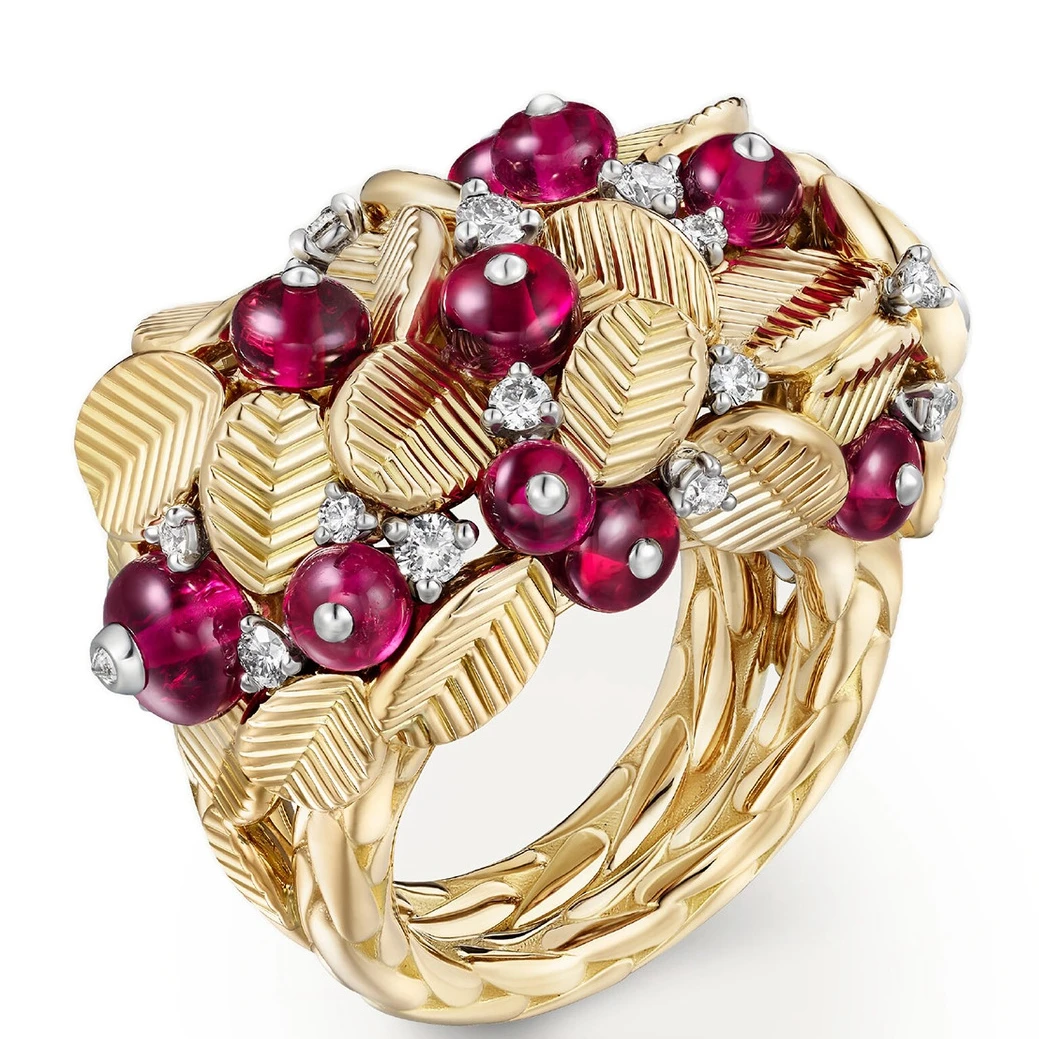 New 925 Sterling Silver Red Ruby Gemstone Fruit Coffee Bean Ring Cocktail Rings 18K Gold Plated Fine Jewelry For Women Party