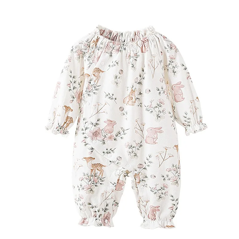 All Seasons Daily Baby Girl Romper Long Sleeve Print Floral Jumpsuit for Newborn-9M