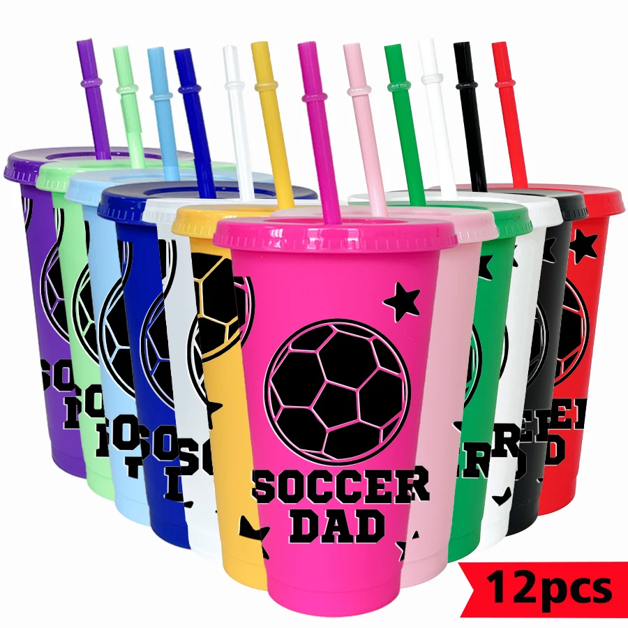12pcs/set Football Star Pattern 26oz Colored Plastic Party Cold Cup for Birthday/back-to-school Gift Gameday Drinkware