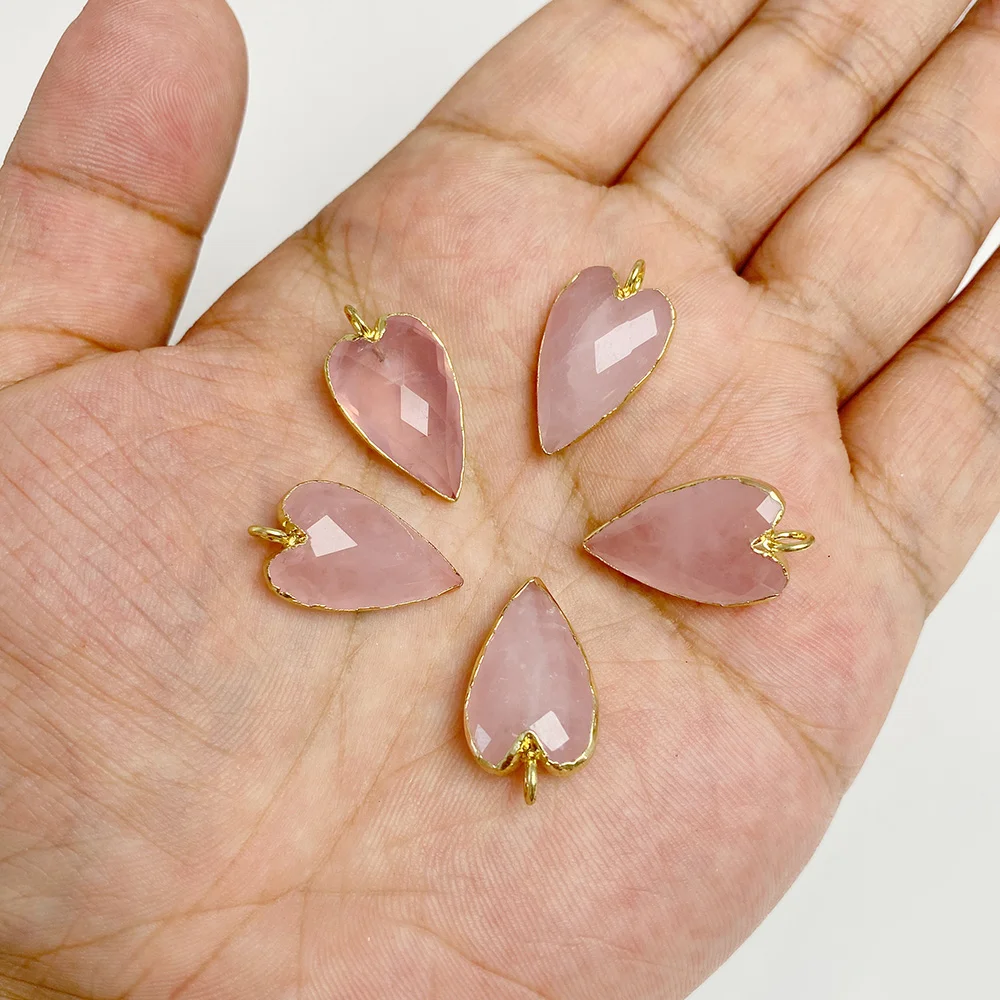 2 pezzi di labradorourites lucidi pendenti a forma di cuore pietra naturale sfaccettata quarzo rosa fascino per gioielli che fanno orecchini collane fai da te