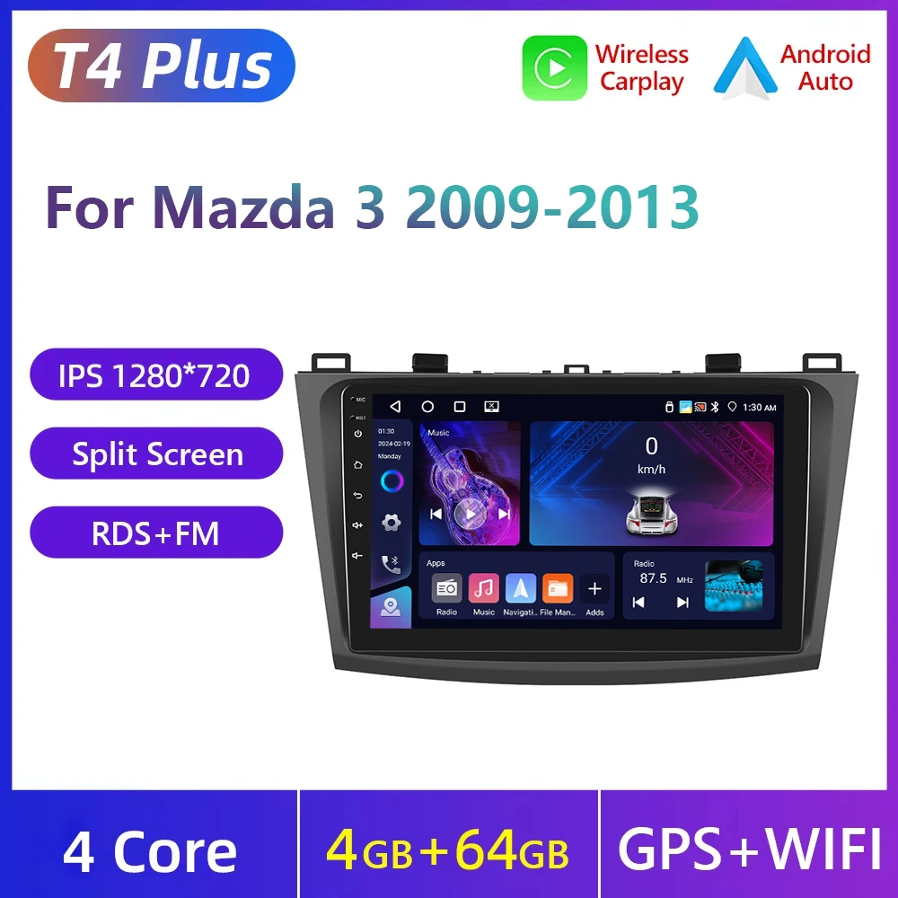 Podofo 9 inch draadloze Carplay Android Auto autoradio voor Mazda 3 2009-2013 auto intelligente systemen 2din multimediaspeler