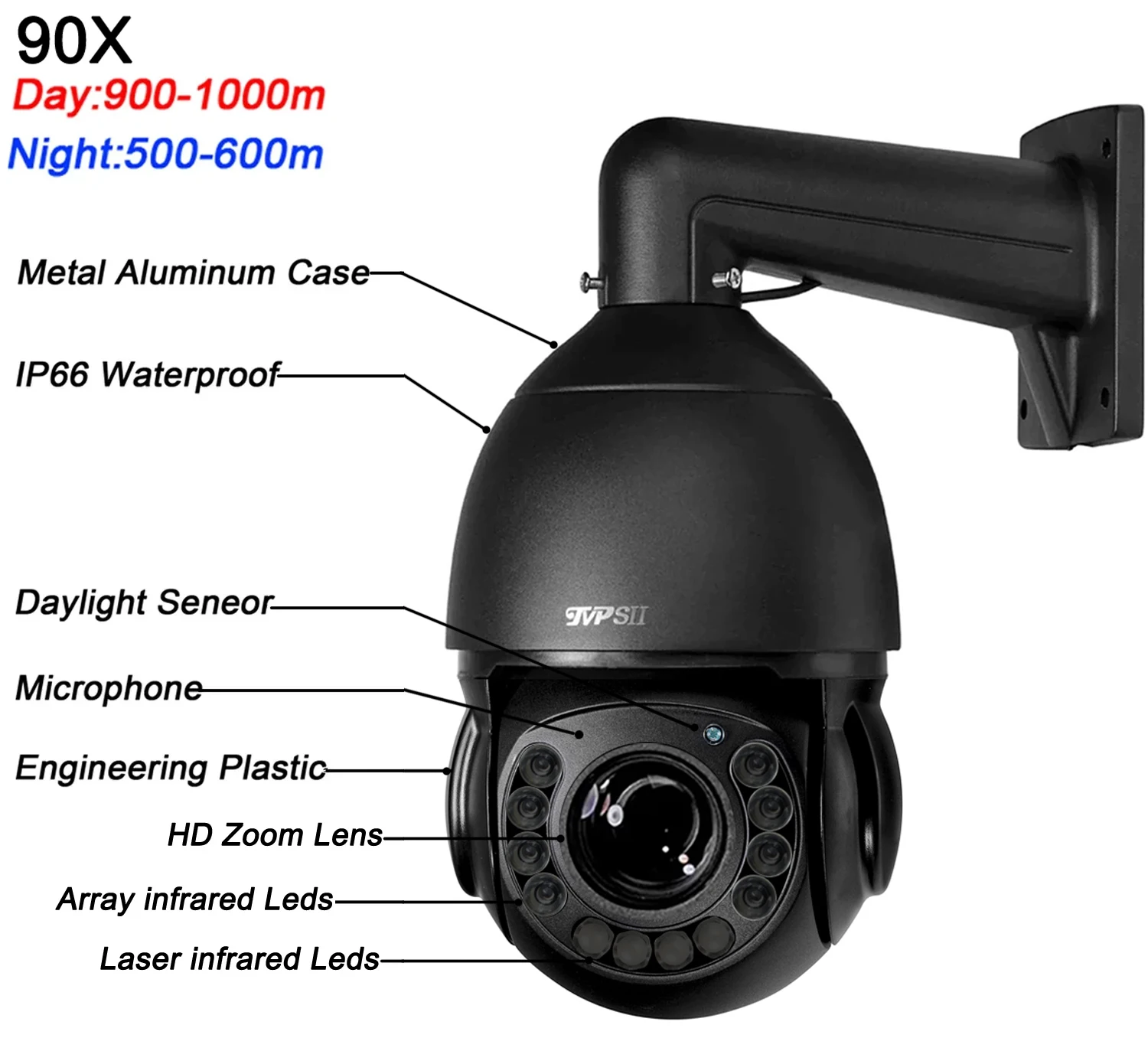 Metal Black Auto Tracking Human Vehicle 8MP 4K H.265+ 90X Zoom 360° Audio Outdoor ONVIF POE PTZ Speed Dome Surveillance Camera