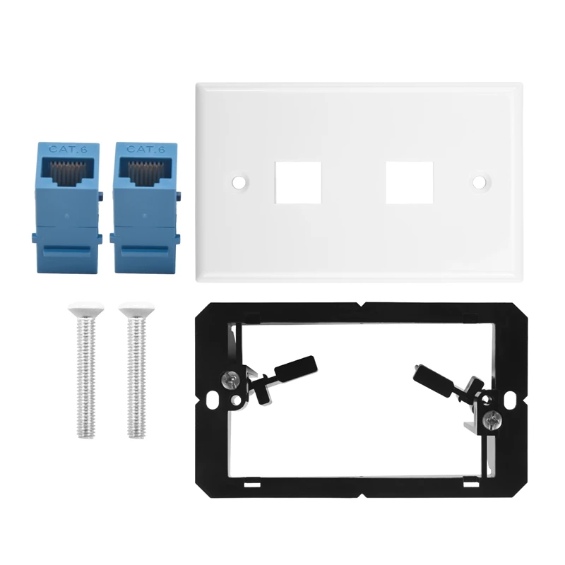 Placa de pared Ethernet con soporte de montaje de bajo voltaje, una sola banda, 2 puertos, Cat6, Cable Ethernet Keystone, salida de pared