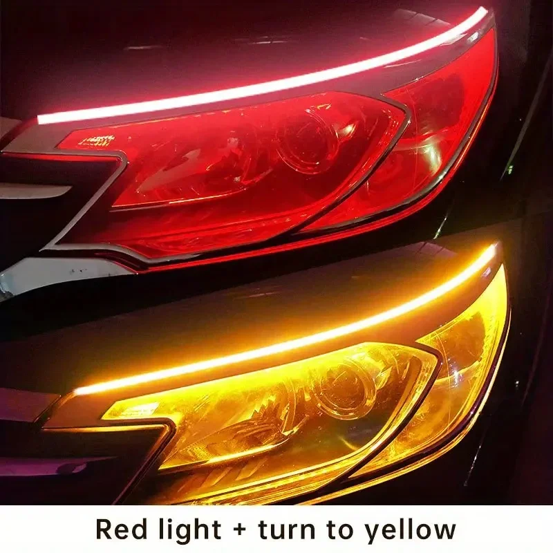 

2Pcs LED DRL Car Daytime Running Light Flexible Waterproof Strip Auto Headlights red Turn Signal Yellow Brake Flow Lights