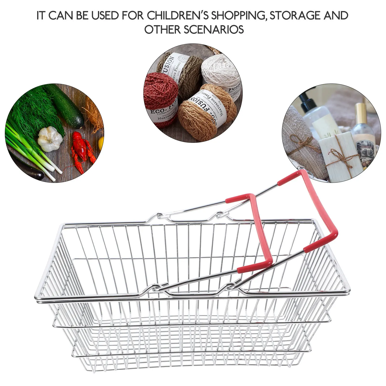 Kids Mini Shopping Basket Strong Iron Build Handheld Organizer for Pretend Grocery Play Storage and Interactive Learning