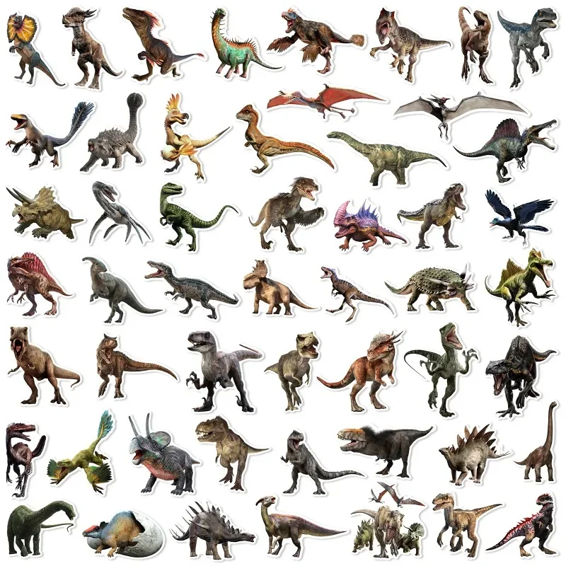 50PCS Jurassic Dinosaur Graffiti Motorbike Helmet Stickers Waterproof Rear Trunk Sticker Motorcycle Body Scratch Cover Decals