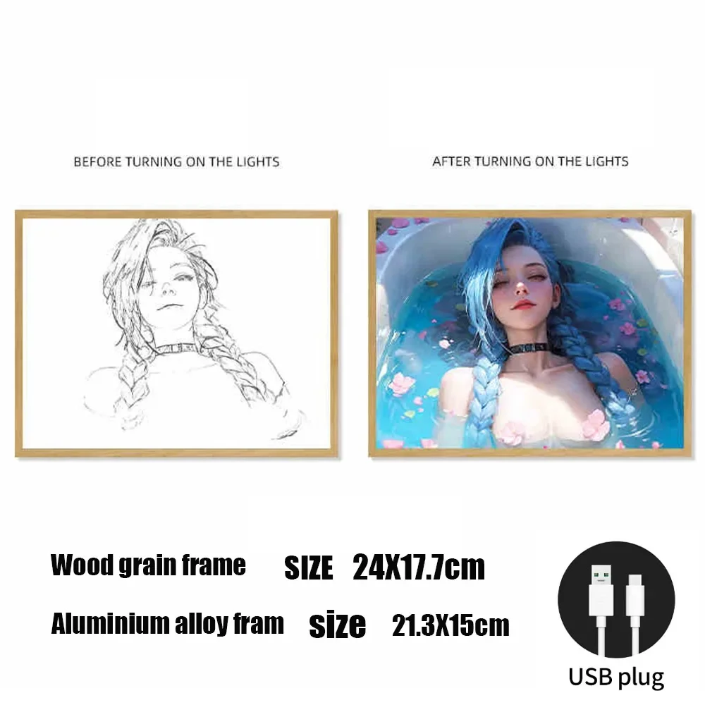 Game Anime Peripheral LED Cartoon Jinx LightPainting HD Picture Bezel Usb Plug DimmingRomantic Home Decorations Night Lamp Gift