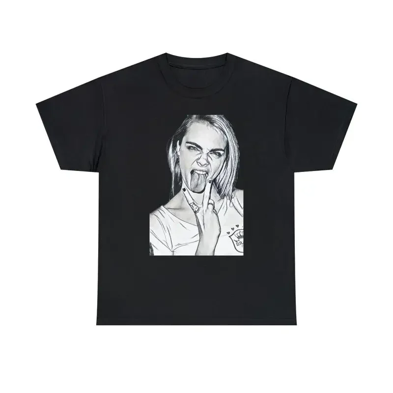 Cara Delevingne Print Black White Art Heavy Cotton T Shirt