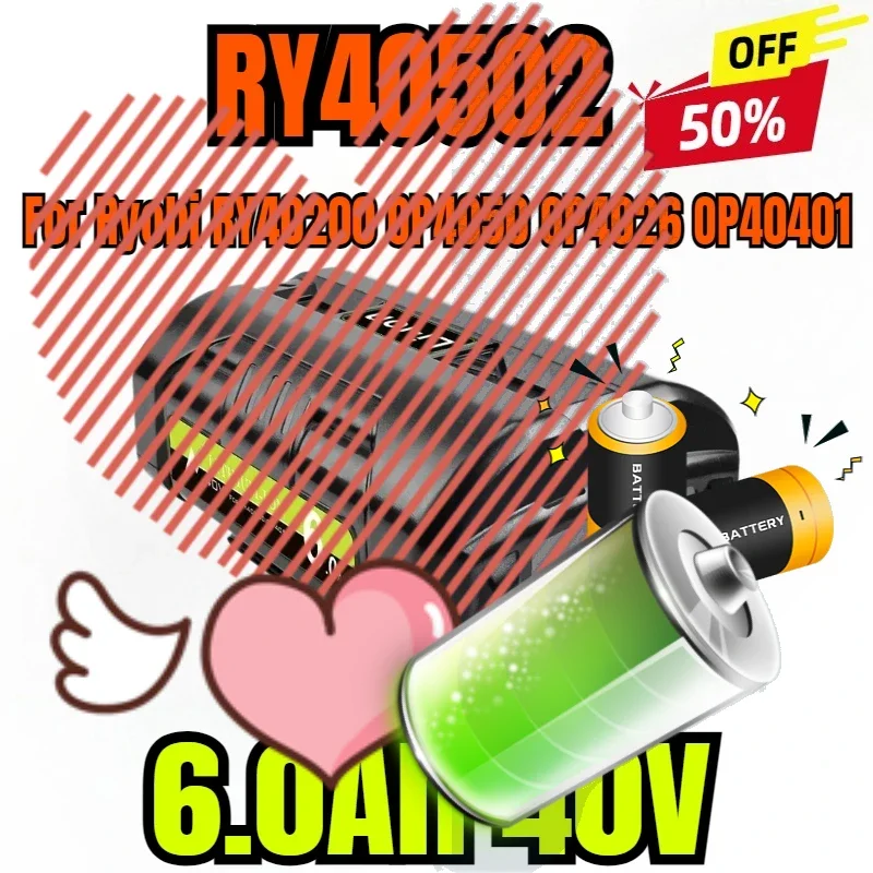 

For Ryobi 6.0Ah 40V Li-Ion Rechargeable Battery For Ryobi RY40502 RY40200 40V Cordless Power Tools Battery OP4050 OP4026 OP40401