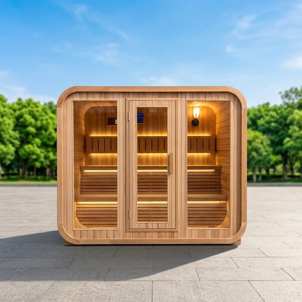 High Quality Outdoor Cube Sauna Room Modern Wet Steam with Shingle Roof