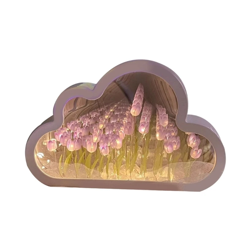 Cloud ดอกทิวลิปโคมไฟสำหรับกระจกห้องนอน Night Light ผีเสื้อบรรยากาศแสง Dropship