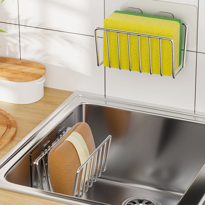 Sponge Holder for Kitchen Sink Movable Sink Sponge Holder Stainless Steel Sink Caddy Sponge Brush Drain rack