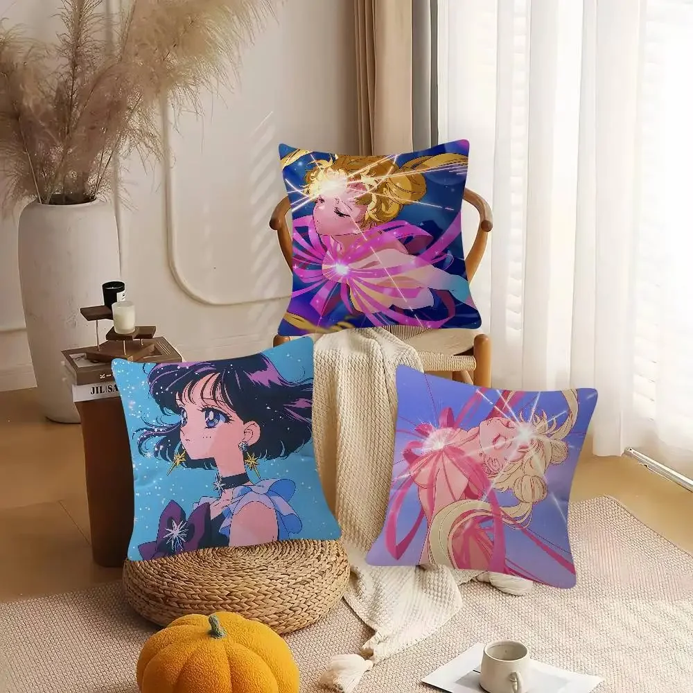 Anime Sailor Moon Pillow Covers Cartoon Sofa Decorative Home Double-sided Printing Short Plush Cute Cushion Cover