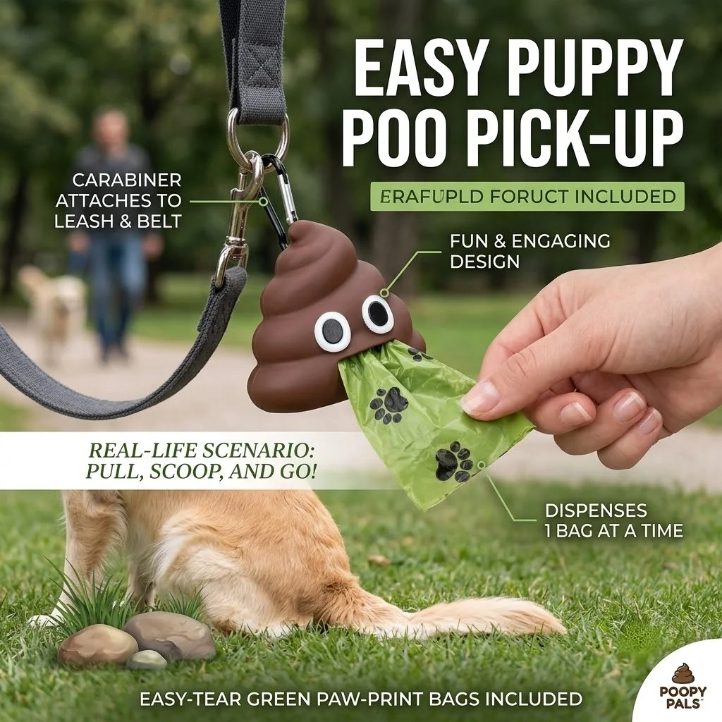 Funny Poop Shape Dog Waste Bag Dispenser Silicone Leash Clip Carrier Portable Pet Walking Garbage Clean Pouch with Carabiner