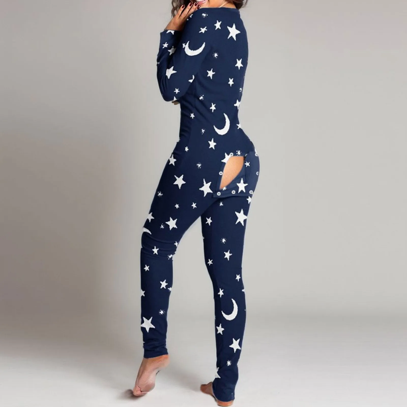 Valentines Women One Piece Pajama Butt Flap V Neck Long Sleeve Sleepwear Adult Romper Sexy Bodysuit Pajamas Overall Jumpsuit Pjs