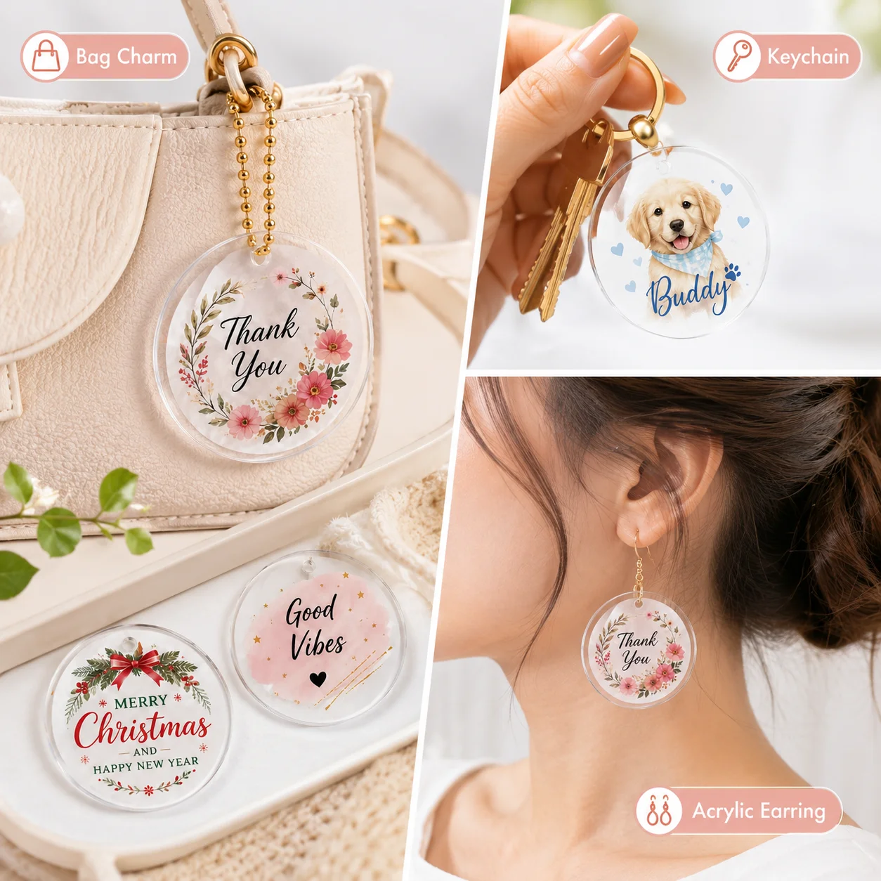 Personalized Custom Transparent Round Acrylic Decorations 1.97inch Acrylic Blank Boards with Holes, Round Discs for Hanging Christmas Tree Decorations, Suitable for Engraving, Painting, and Crafts, Suitable for Hand-Pa