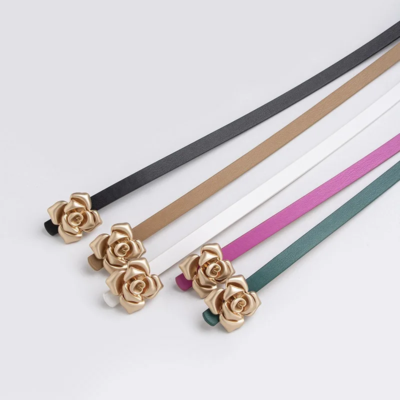 New Women's Simple and Versatile Rose Buckle Elegant Fashion Accessory Thin Waist Belt