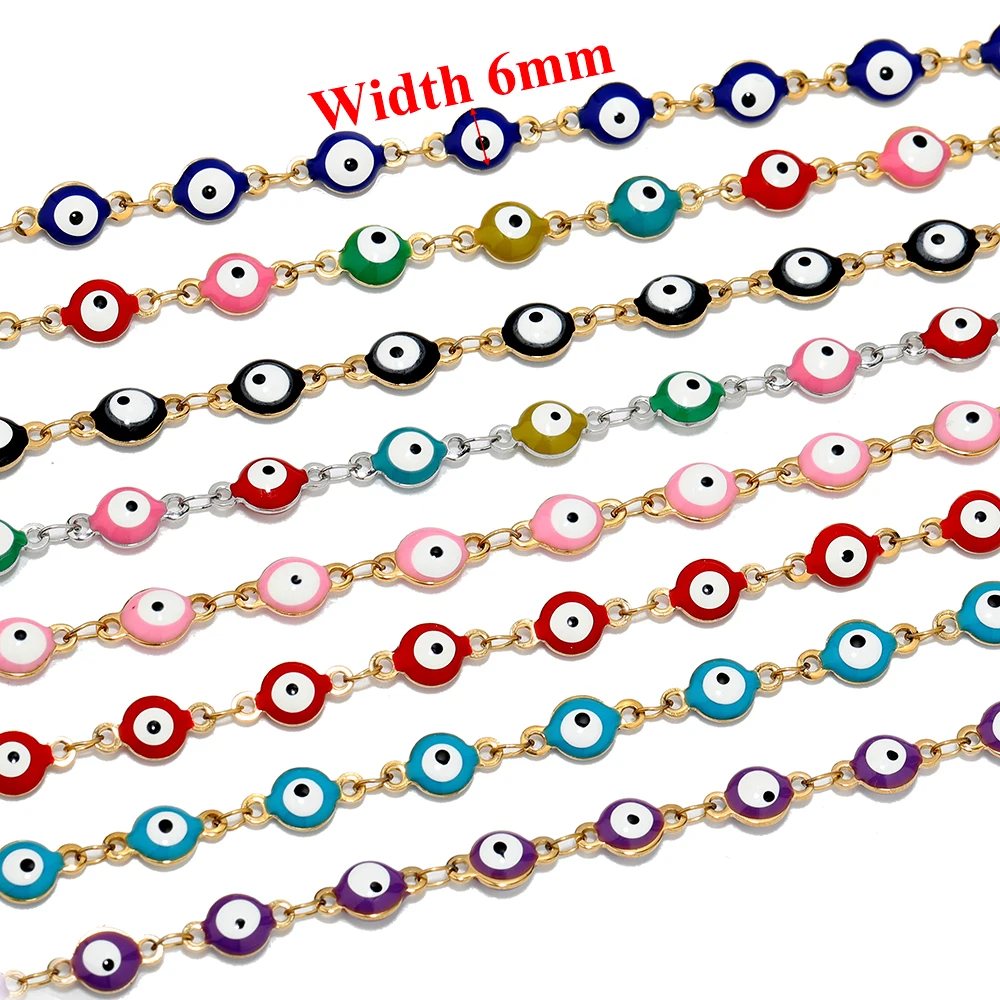 1 Meter Edelstahl-Emaille-Ketten mit Türkei-Augen, Großpackung, DIY-Halsketten-Zubehör, Armband-Zubehör, Schmuckzubehör, 6 mm Breite – Detail 3