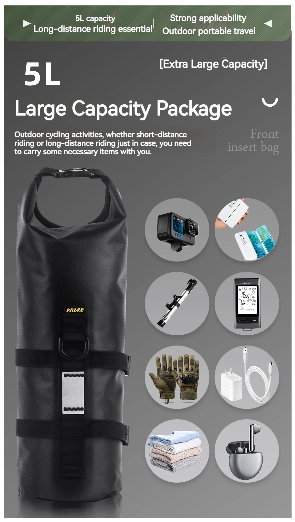 ENLEE Fahrrad Multifunktionale Vorderradgabeltasche Outdoor Wasserdichte Tasche 5L Kapazität Straße Mountainbike Langstrecken-Reisetasche – Detail 7