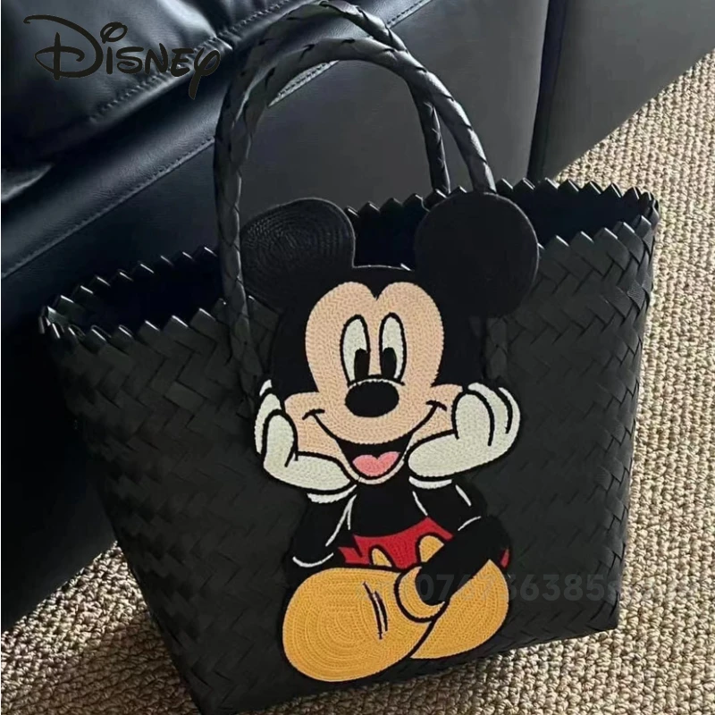 Disney Mickey Beach Bag Fashion High Quality Woven Single Shoulder Women\'s Bag Cartoon Large Capacity Handheld Storage Bag