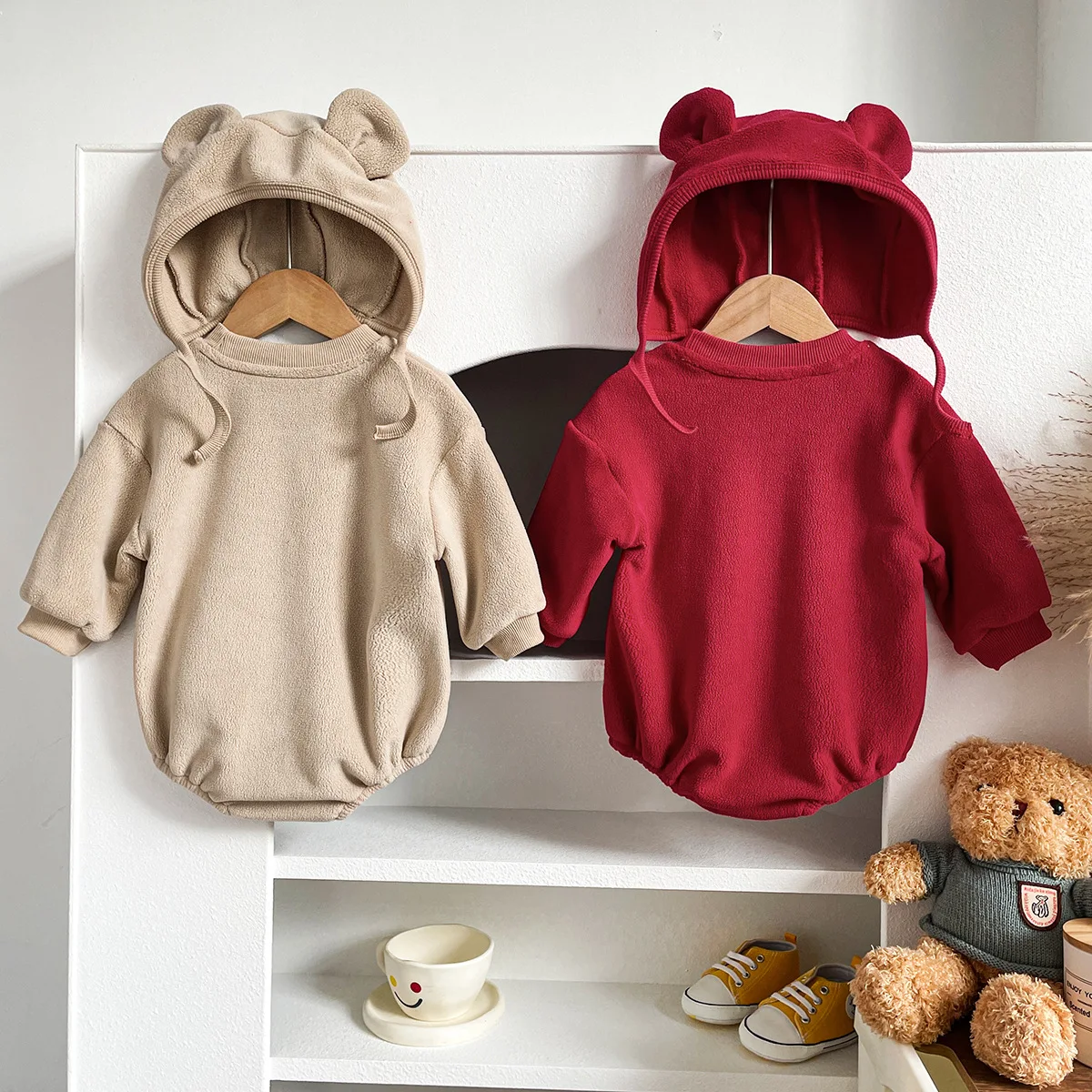 2024 Baby Autumn Clothes Jumpsuit For Kids Winter Double-Faced Fleece Cartoon Bear Newborn Baby Girl Boys Rompers Cute One-Piece