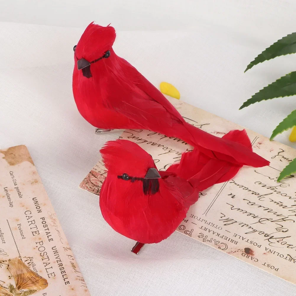 

10Pcs Artificial Red Birds Imitation Birds Clip-On Cardinals Feathered Birds Christmas Tree Ornament Foam Xmas Home Garden Decor